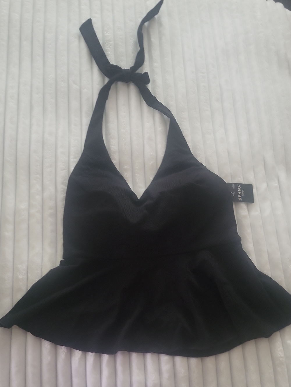 SPANX Black Pique Full Bust halter Tankini SWIM TOP